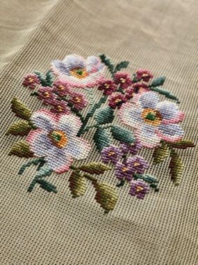 Pair of Vintage Bucilla Decorator Needlepoint Floral Canvases